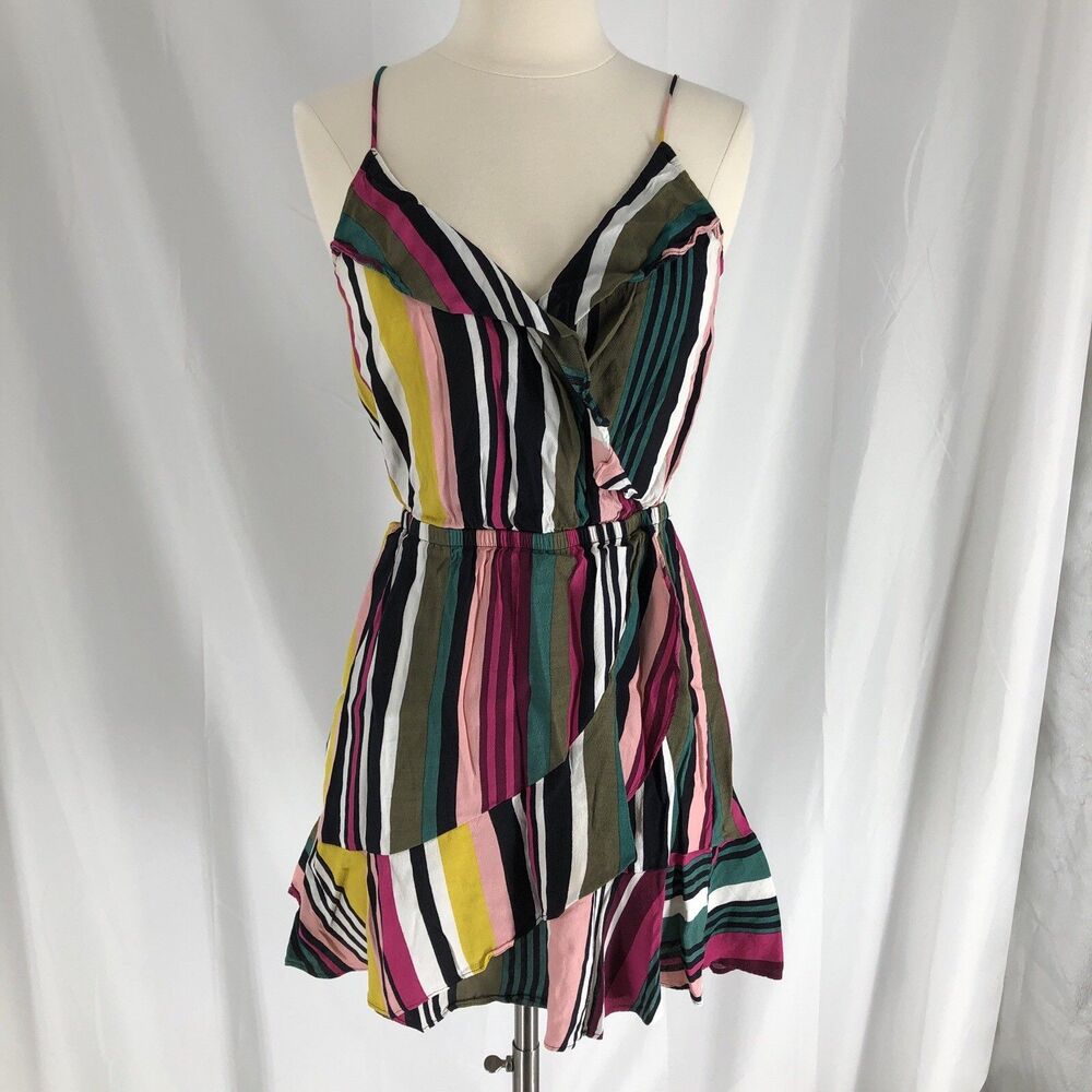 Women’s Express Multicolor Striped V-Neck Spaghetti Strap Mini Dress, S